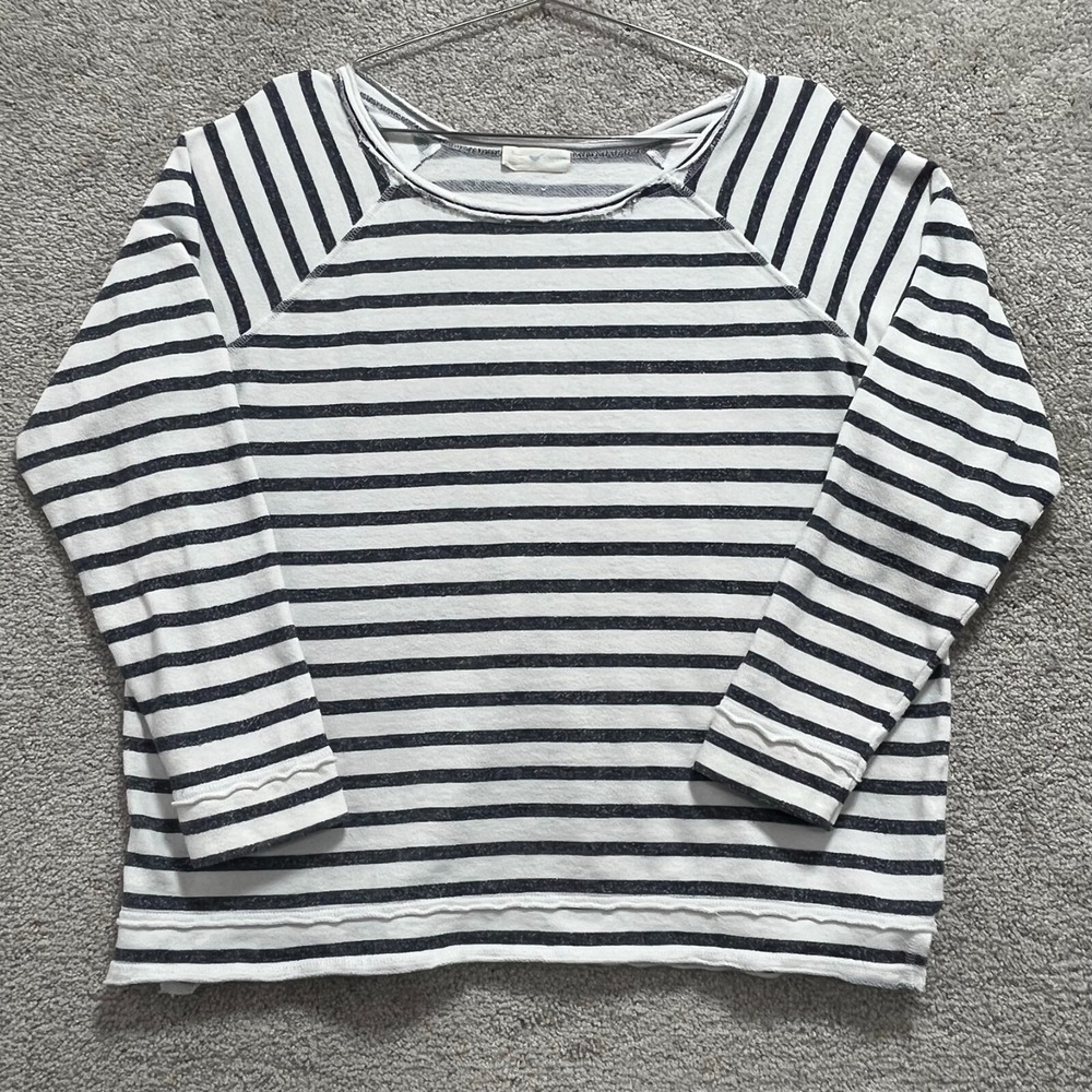 Stem Women Top Small Gray Striped Knit Blouse Sweatshirt